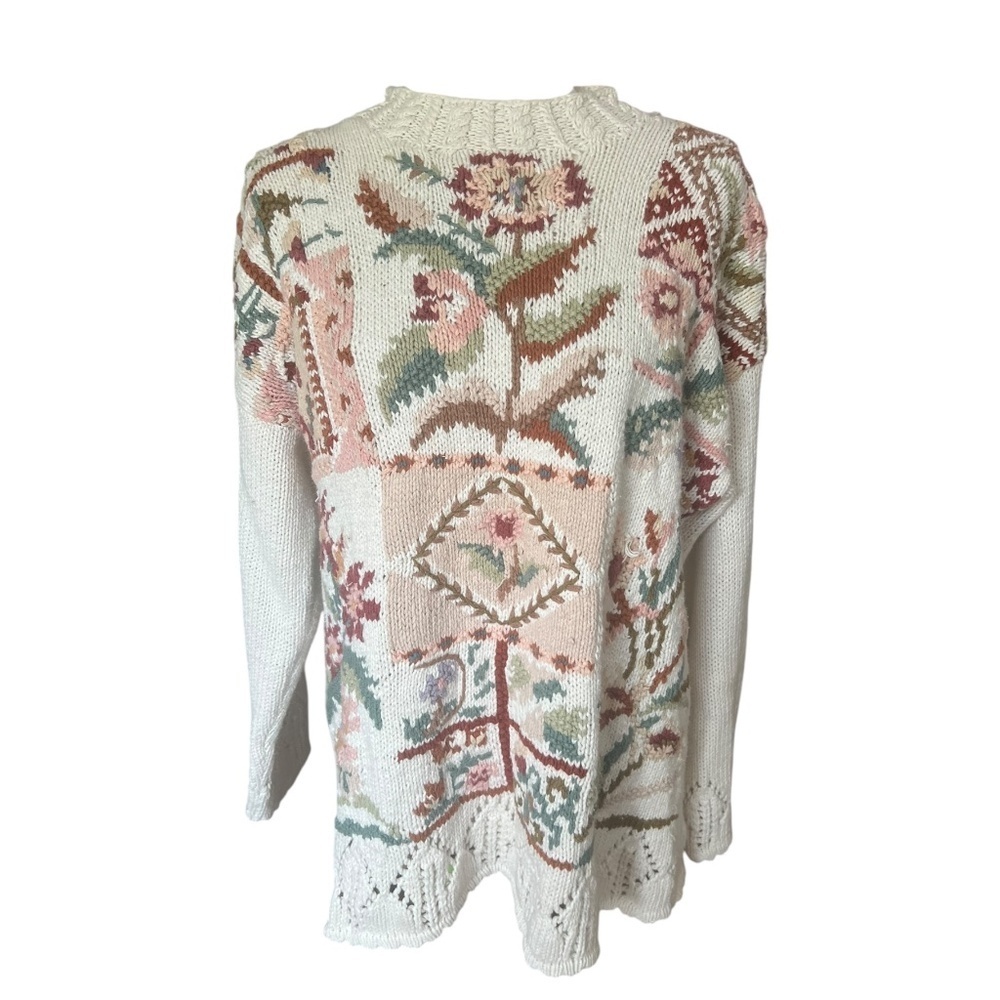 Vintage Cottagecore Patchwork Knit Sweater Large